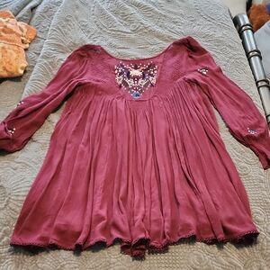 Free people Deep Burgundy embroidered dress